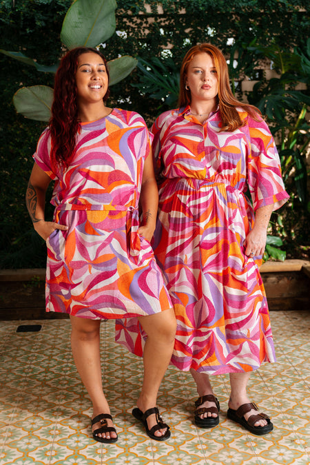 Dancing Leaves 100% Rayon Shirt Dress