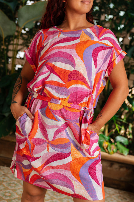 Dancing Leaves 100% Rayon Shift Dress
