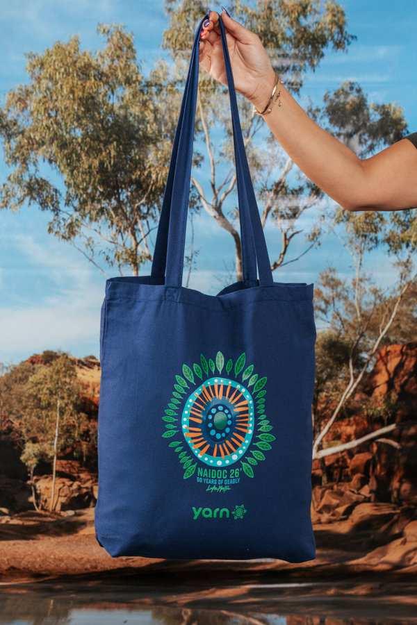 An Abundance Of Culture NAIDOC Week 2026 Tote Bag Dark Blue Long Handle Cotton Tote Bag