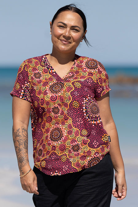 Yinaa V Neck Women's Short Sleeve Blouse