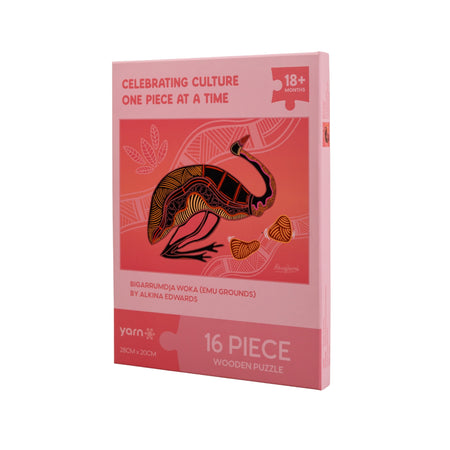 Bigarrumdja Woka (Emu Grounds) 16 Piece Wooden Indigenous Artwork Puzzle