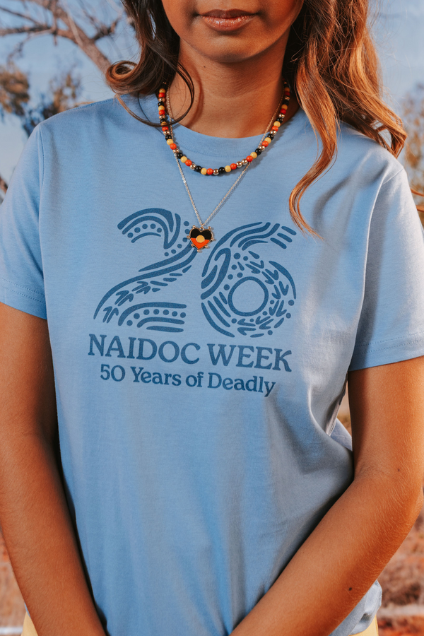 (Bulk) Standing Strong Mono Bold NAIDOC 2026 Carolina Blue Cotton Premium Kids T-Shirt