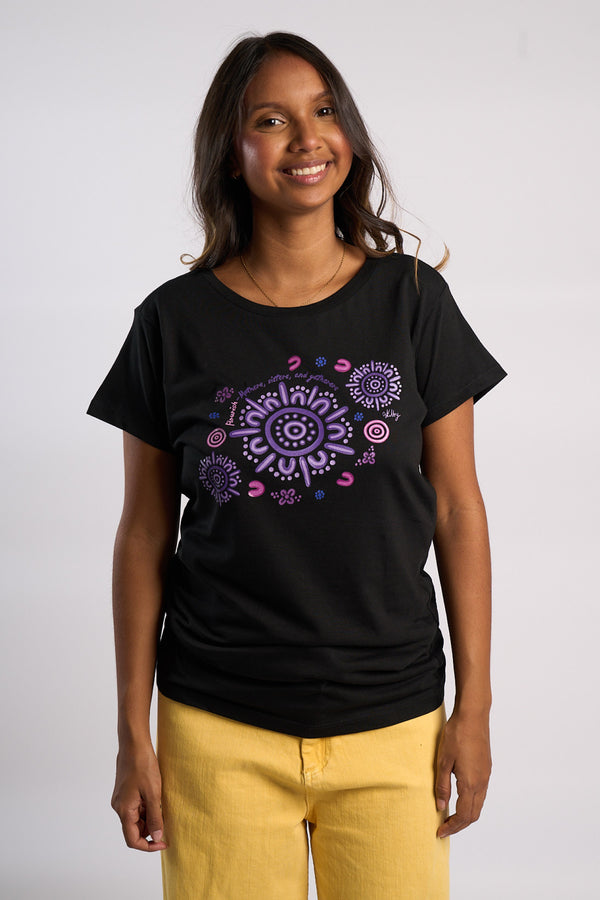 Flourish Black Cotton Crew Neck Womens T-Shirt