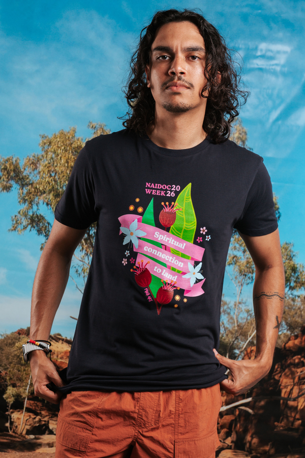 Spiritual Connection To Land NAIDOC Week 2026 Navy Cotton Crew Neck Unisex T-Shirt