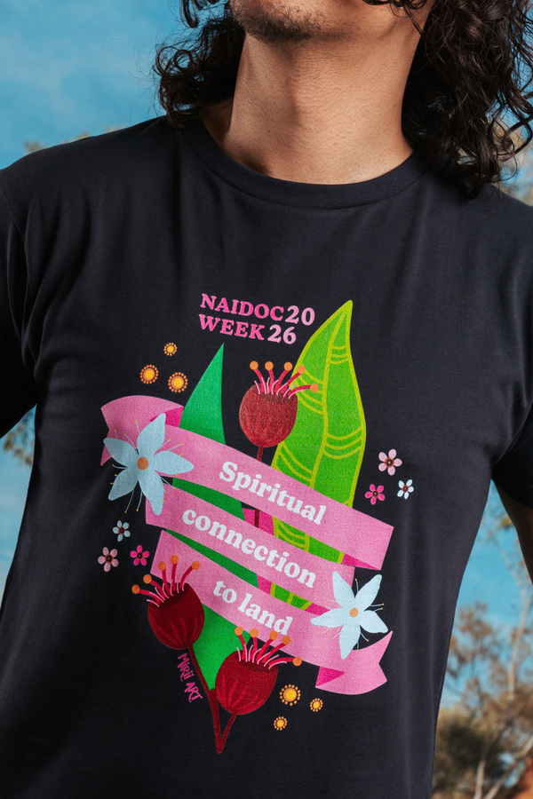 Spiritual Connection To Land NAIDOC Week 2026 Navy Cotton Crew Neck Unisex T-Shirt