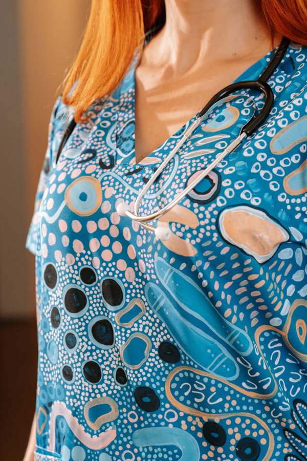 Moorditj Koorliny (Strong Journey) NAIDOC 2026 Womens Three Pocket Scrub Top