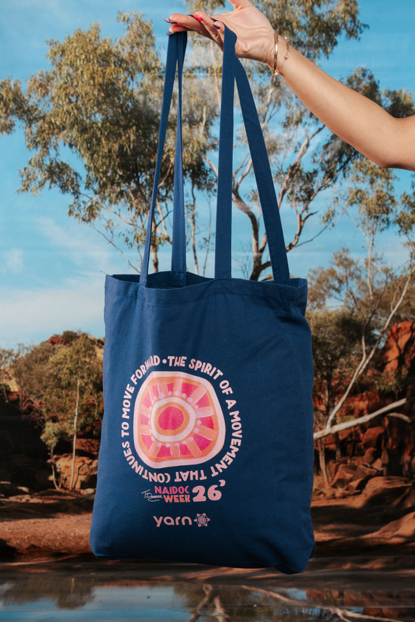 Spirit Of A Movement NAIDOC Week 2026 Tote Bag Dark Blue Long Handle Cotton Tote Bag