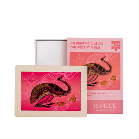 Bigarrumdja Woka (Emu Grounds) 16 Piece Wooden Indigenous Artwork Puzzle