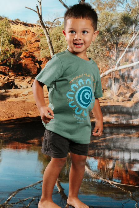 Movement That Never Rests NAIDOC Week 2026 Sage Cotton Premium Kids T-Shirt