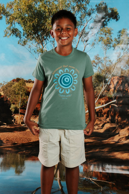 Movement That Never Rests NAIDOC Week 2026 Sage Cotton Premium Kids T-Shirt