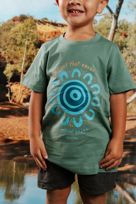 Movement That Never Rests NAIDOC Week 2026 Sage Cotton Premium Kids T-Shirt