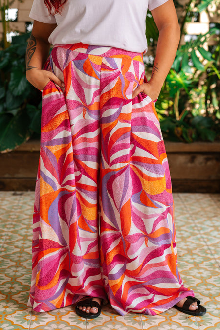 Dancing Leaves 100% Rayon Wide Leg Pants