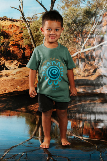 Movement That Never Rests NAIDOC Week 2026 Sage Cotton Premium Kids T-Shirt