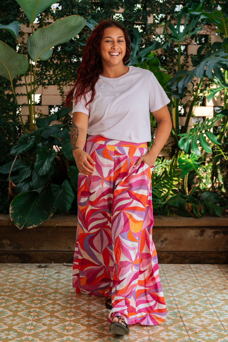 Dancing Leaves 100% Rayon Wide Leg Pants
