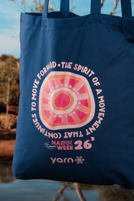 Spirit Of A Movement NAIDOC Week 2026 Tote Bag Dark Blue Long Handle Cotton Tote Bag