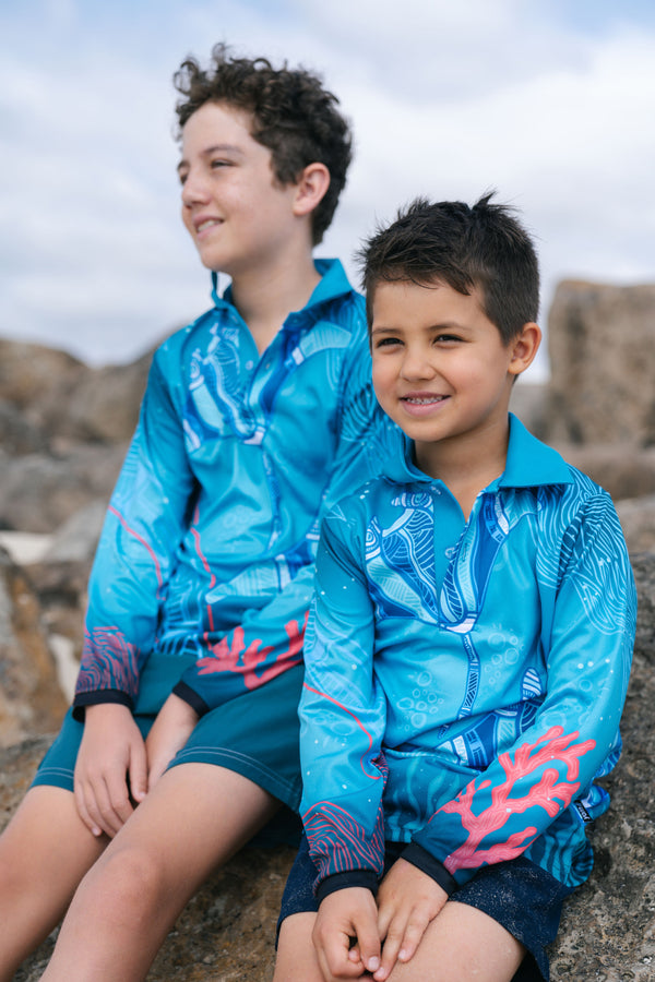 Meermay (Stingray) Journey UPF50+ Kids Long Sleeve Polo Shirt