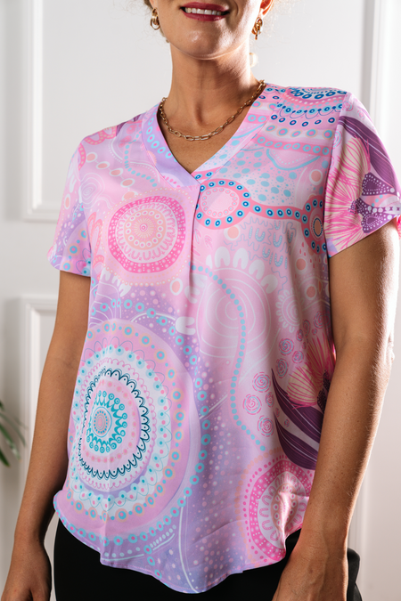 Paths That Brought Us Here NAIDOC 2026 V Neck Women's Short Sleeve Blouse