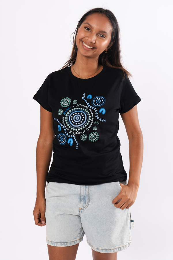 Wumbi Black Cotton Crew Neck Womens T-Shirt
