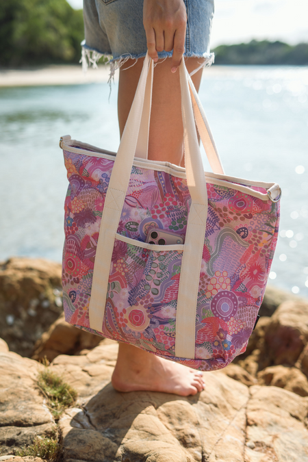 Flowers Along The River Large Long Handled Beach Bag