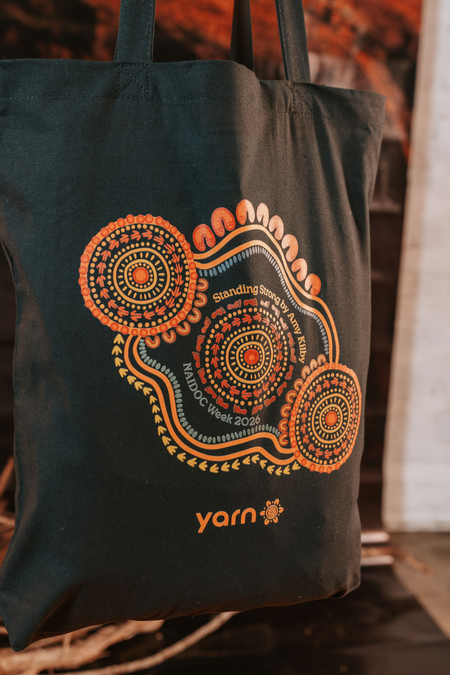 Standing Strong NAIDOC 2026 Black Long Handle Cotton Tote Bag