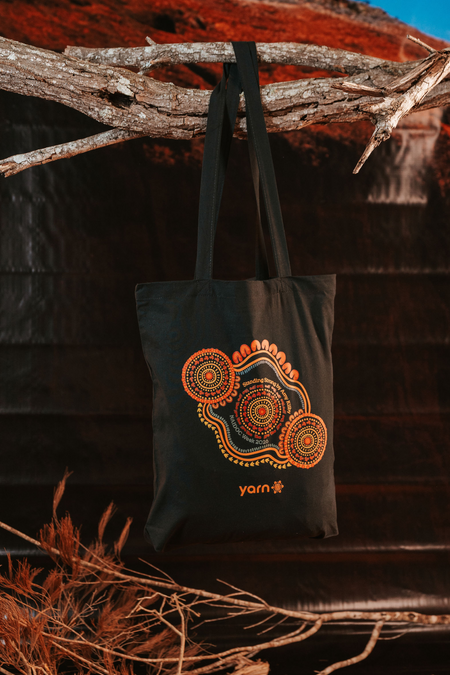 Standing Strong NAIDOC 2026 Black Long Handle Cotton Tote Bag
