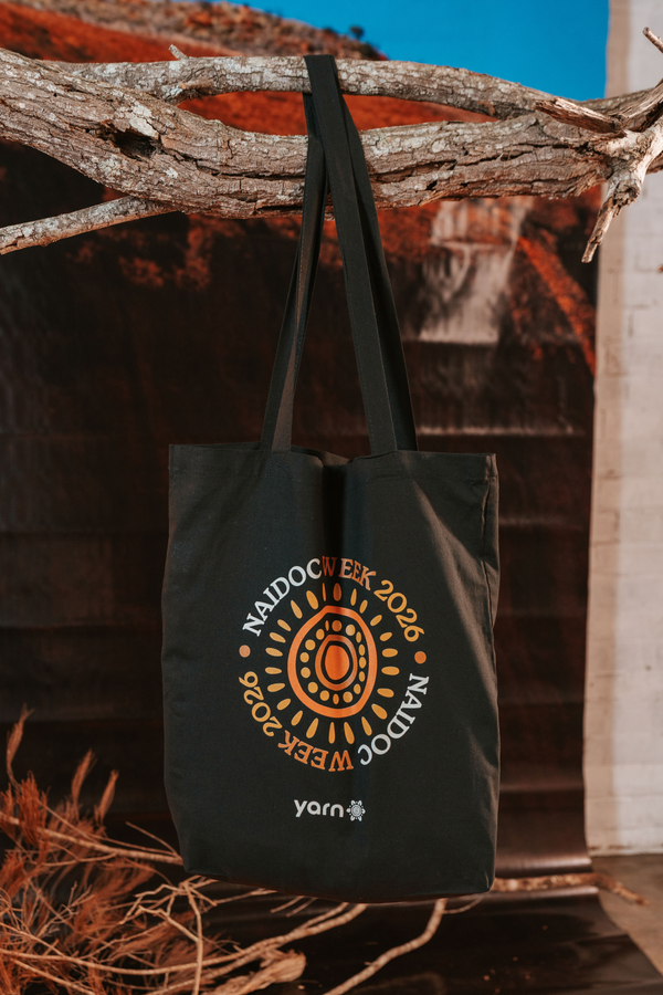 Circle NAIDOC Week 2026 Black Long Handle Cotton Tote Bag