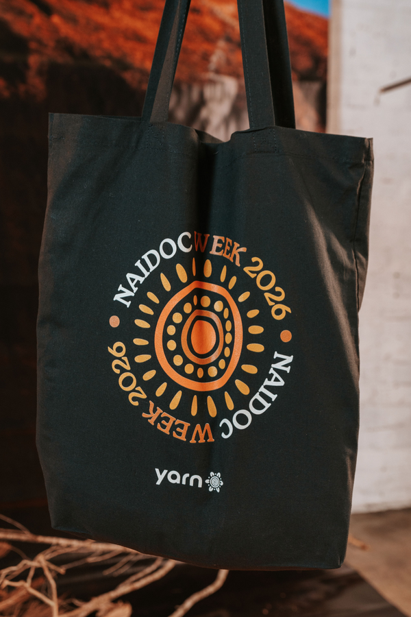 (Bulk) Circle NAIDOC Week 2026 Black Long Handle Cotton Tote Bag