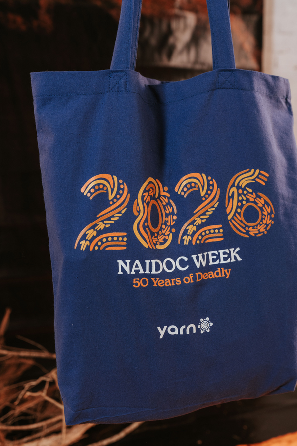 (Bulk) NAIDOC Week 2026 Dark Blue Long Handle Cotton Tote Bag