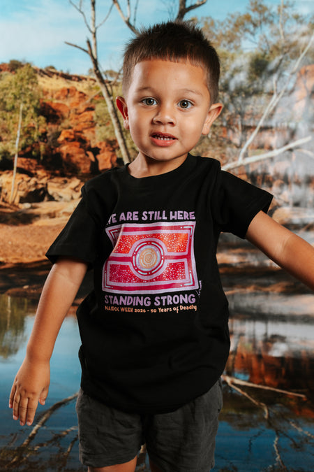 We Are Still Here NAIDOC Week 2026 Black Cotton Crew Neck Kids T-Shirt
