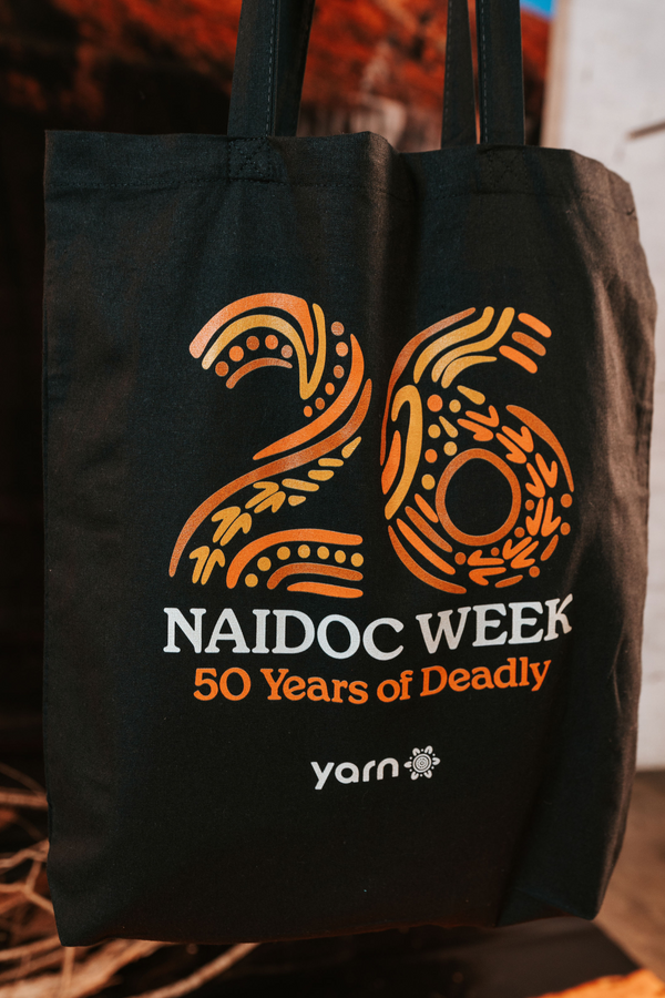 (Bulk) Standing Strong Bold NAIDOC 2026 Black Long Handle Cotton Tote Bag