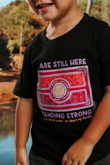 We Are Still Here NAIDOC Week 2026 Black Cotton Crew Neck Kids T-Shirt
