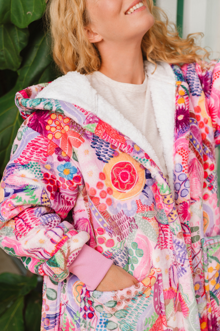 Flowers Along The River Sherpa Robe