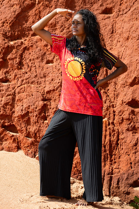 Sun Soaked Aboriginal Flag Women's Fitted Polo Shirt