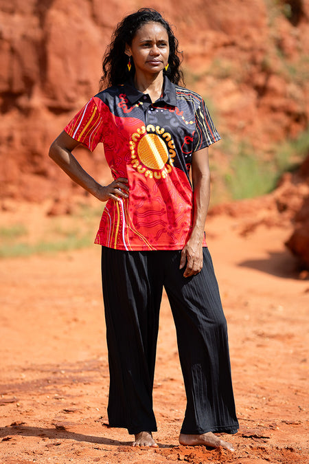 Sun Soaked Aboriginal Flag Women's Fitted Polo Shirt