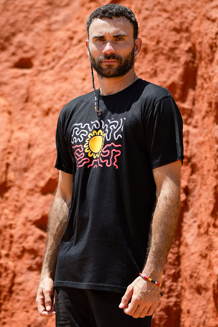 Threaded Together Flag Black Cotton Crew Neck Unisex T-Shirt