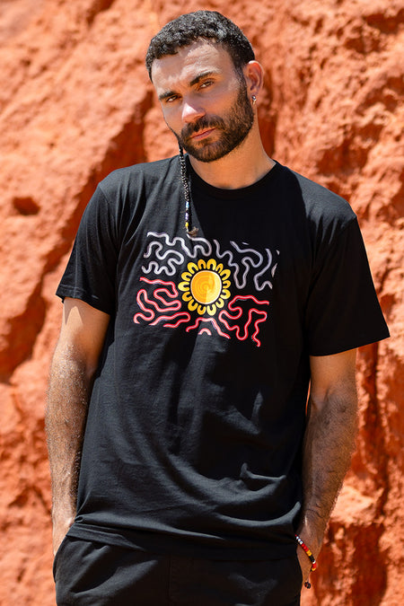 Threaded Together Flag Black Cotton Crew Neck Unisex T-Shirt