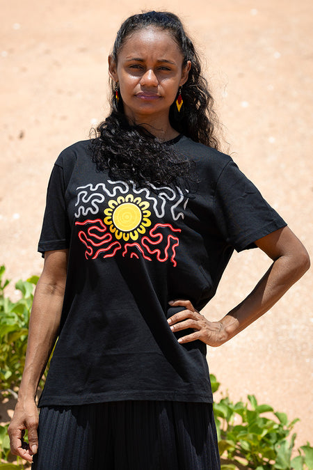 Threaded Together Flag Black Cotton Crew Neck Women's T-Shirt