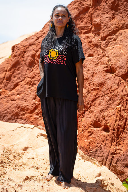 Threaded Together Flag Black Cotton Crew Neck Women's T-Shirt