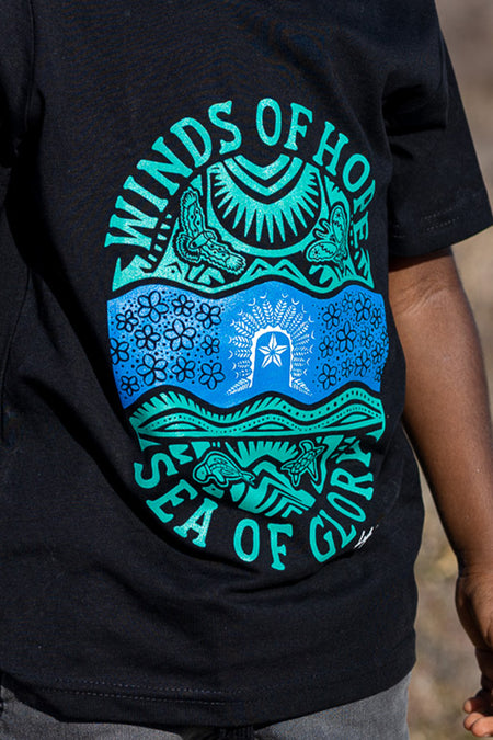 Winds of Hope, Sea of Glory Black Cotton Crew Neck Kids T-Shirt