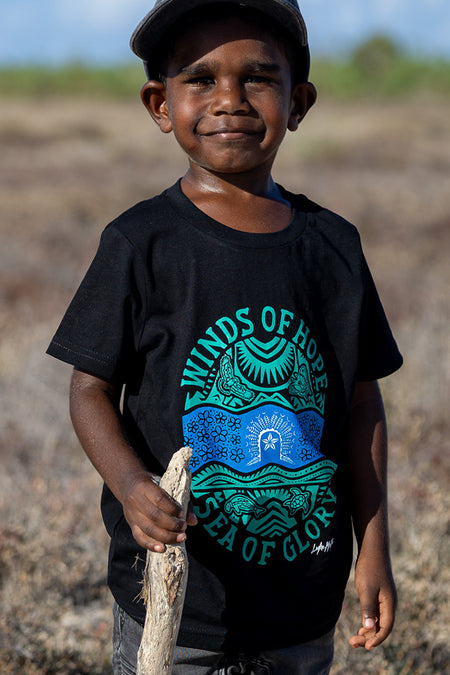 Winds of Hope, Sea of Glory Black Cotton Crew Neck Kids T-Shirt