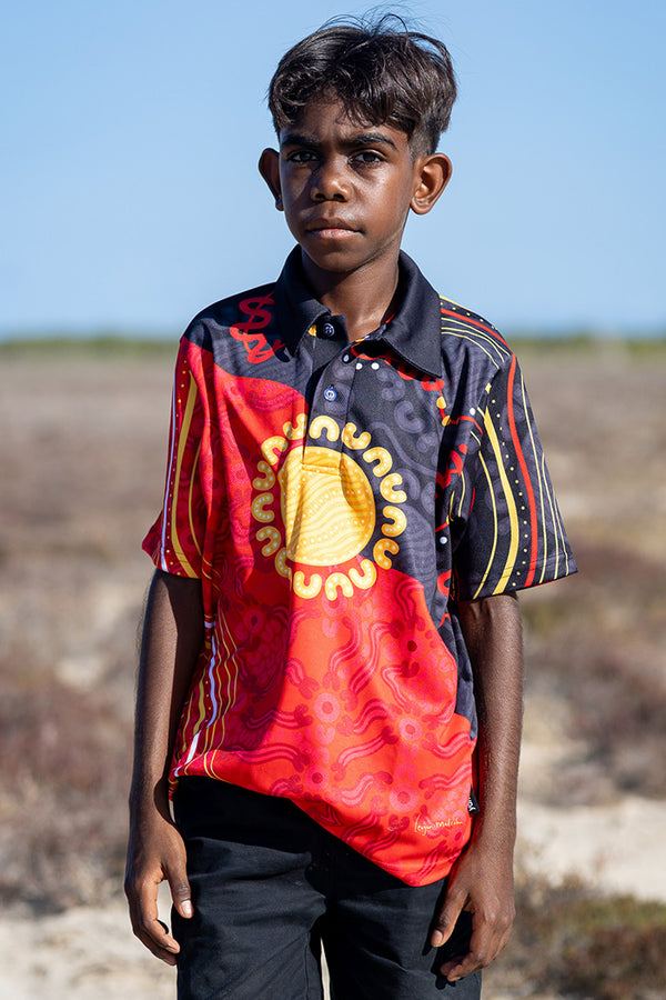 Sun Soaked Aboriginal Flag Kids Polo Shirt