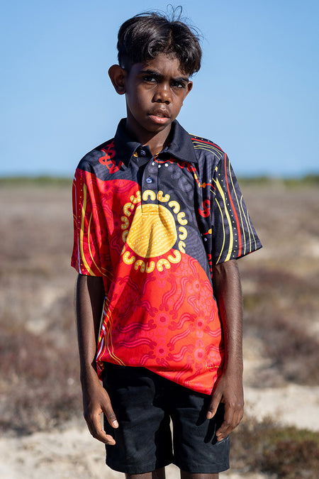 Sun Soaked Aboriginal Flag Kids Polo Shirt