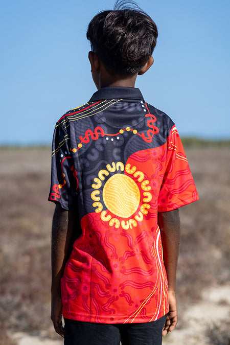Sun Soaked Aboriginal Flag Kids Polo Shirt