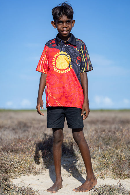 Sun Soaked Aboriginal Flag Kids Polo Shirt