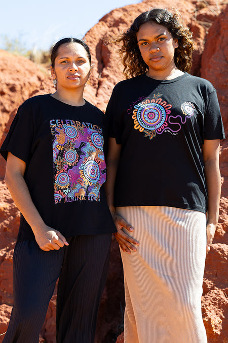 Celebration (Full Print) Black Cotton Crew Neck Women's T-Shirt