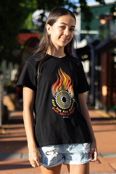 Generational Flames (No.2) NAIDOC 2024 Black Cotton Crew Neck Kids T-Shirt