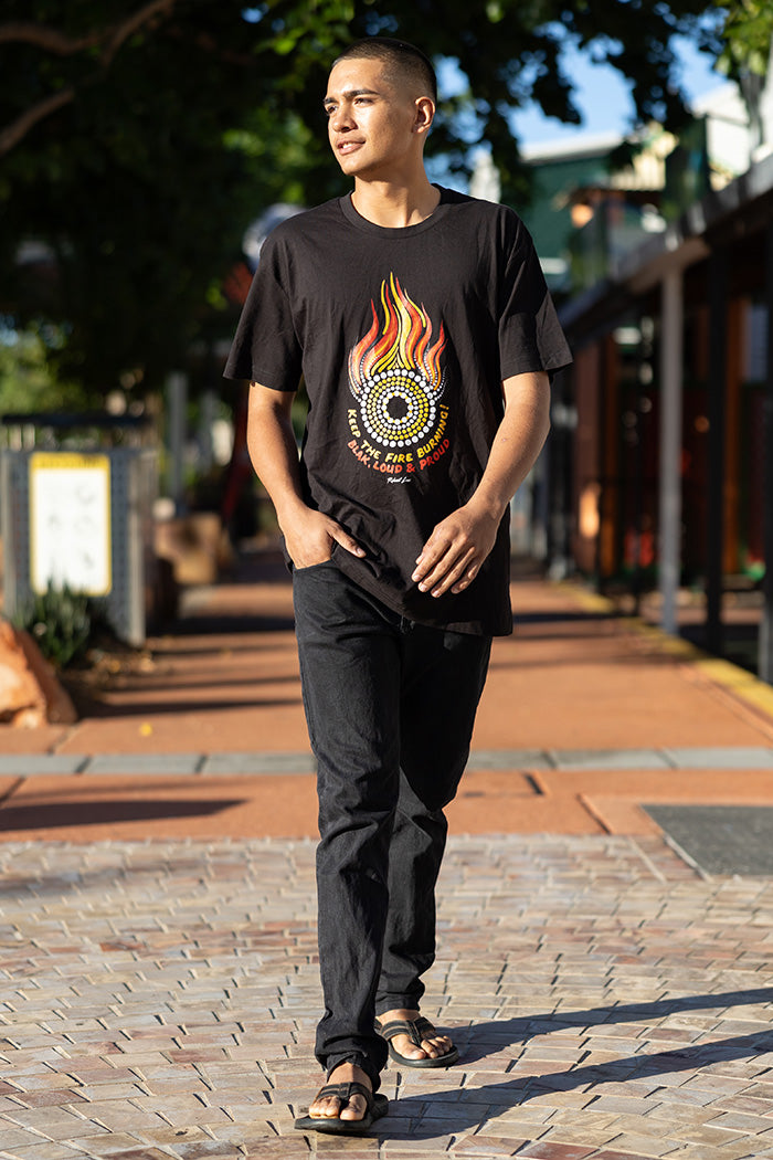 Generational Flames (No.2) NAIDOC 2024 Black Cotton Crew Neck Unisex T-Shirt