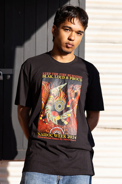 Generational Flames NAIDOC 2024 Black Cotton Crew Neck Unisex T-Shirt