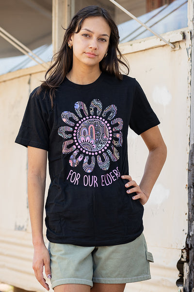 Connection Through Generations (Purple) Black Cotton Crew Neck Women's T-Shirt
