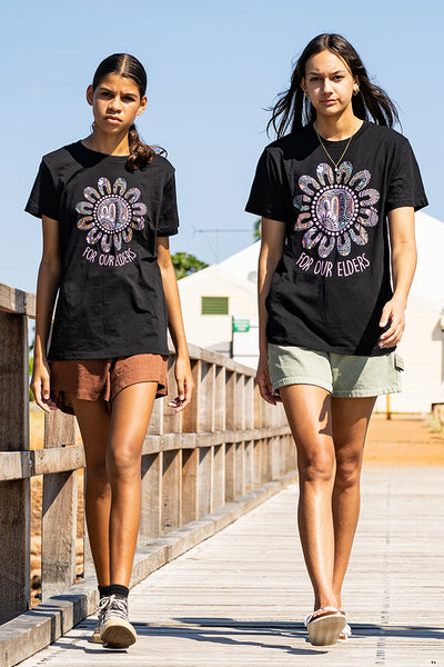 Connection Through Generations (Purple) Black Cotton Crew Neck Kids T-Shirt